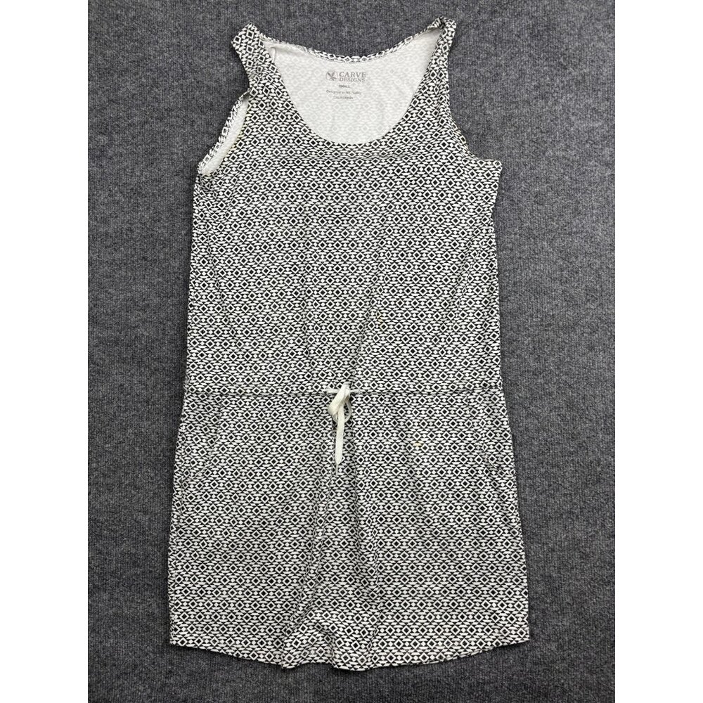 Carve Designs Dress Womens Small White Geometric Drawstring Waist Pockets